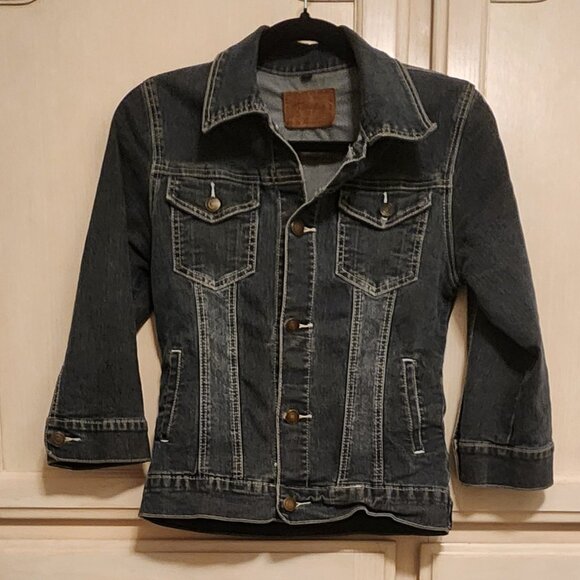 Source Unknown Jackets & Blazers - Tappitytap | Dark Indigo Stretch 3/4 Sleeve Denim Button Front Jacket | Medium